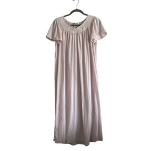 Vintage Miss Elaine Short Sleeve Long Pink Nightgown Nylon Dress Flowers Size M